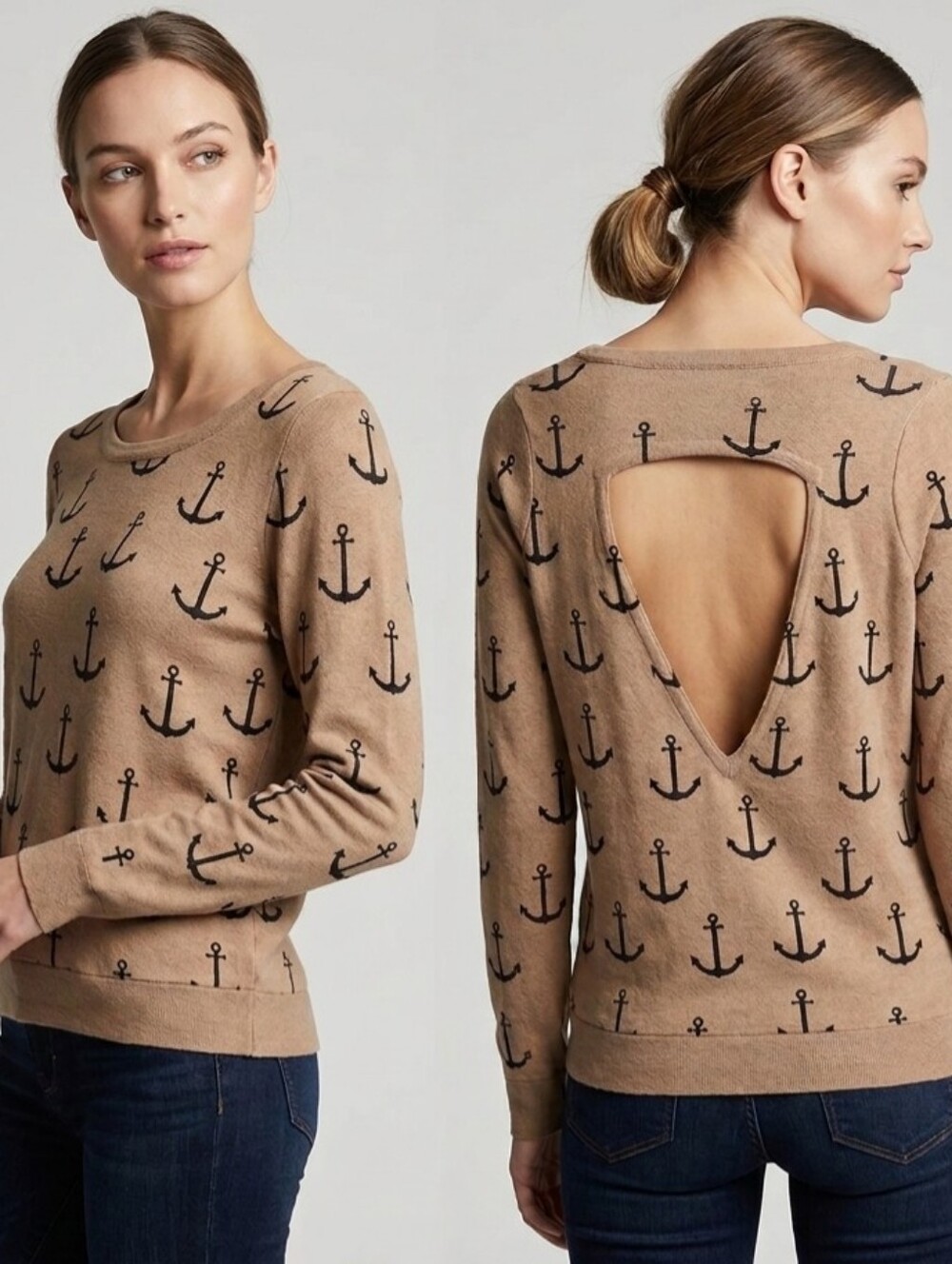 Chaser Anchor Print Open Back Pullover NWT Sz Small